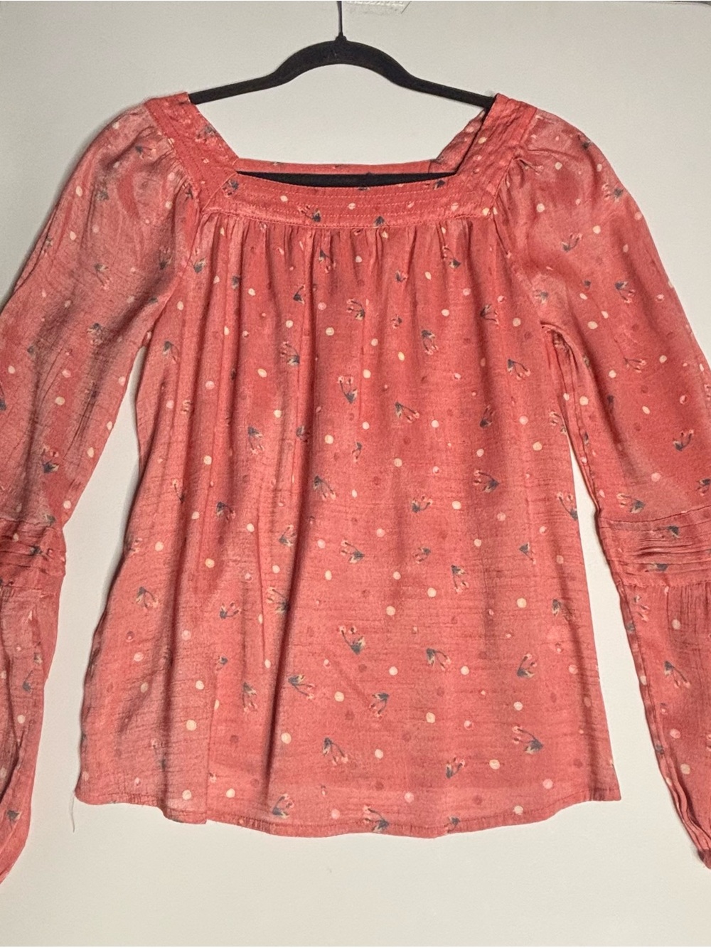 LC Lauren Conrad Coral Peasant Tunic with Dot & Floral Print